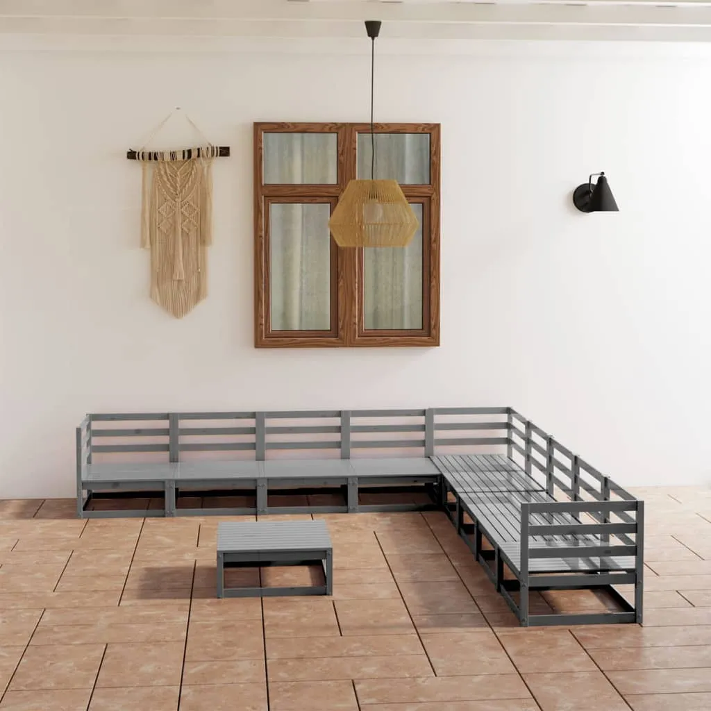 vidaXL Set Divani da Giardino 10 pz Grigi in Legno Massello di Pino