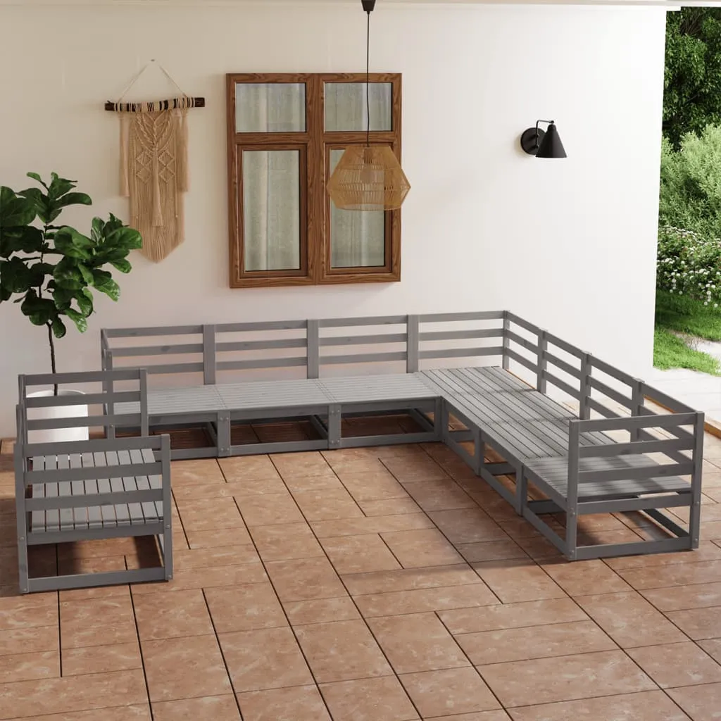 vidaXL Set Divani da Giardino 9 pz Grigio in Legno Massello di Pino