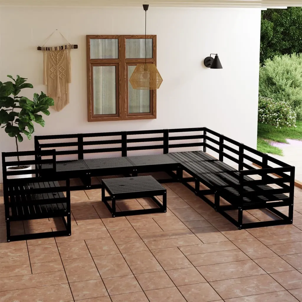 vidaXL Set Divani da Giardino 10 pz Nero in Legno Massello di Pino