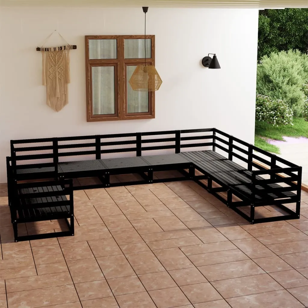 vidaXL Set Divani da Giardino 10 pz Nero in Legno Massello di Pino