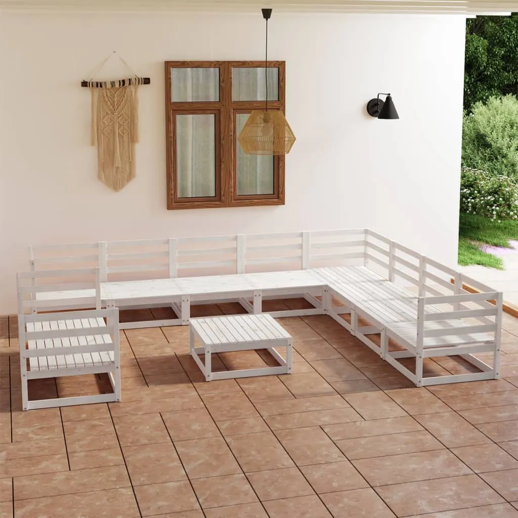 vidaXL Set Divani da Giardino 11 pz Bianco in Legno Massello di Pino