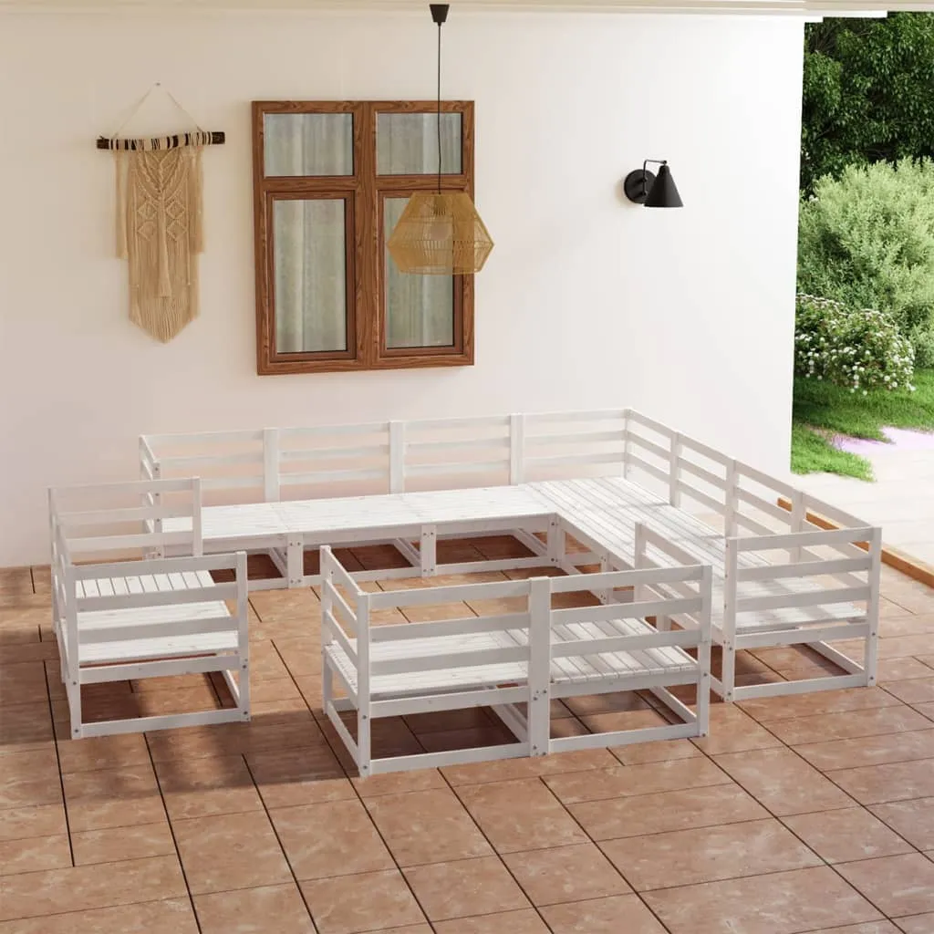 vidaXL Set Divani da Giardino 11 pz Bianco in Legno Massello di Pino