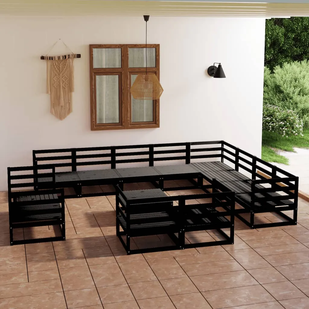 vidaXL Set Divani da Giardino 13 pz Nero in Legno Massello di Pino