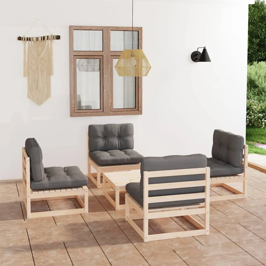 vidaXL Set Divani da Giardino 5 pz con Cuscini Legno Massello di Pino