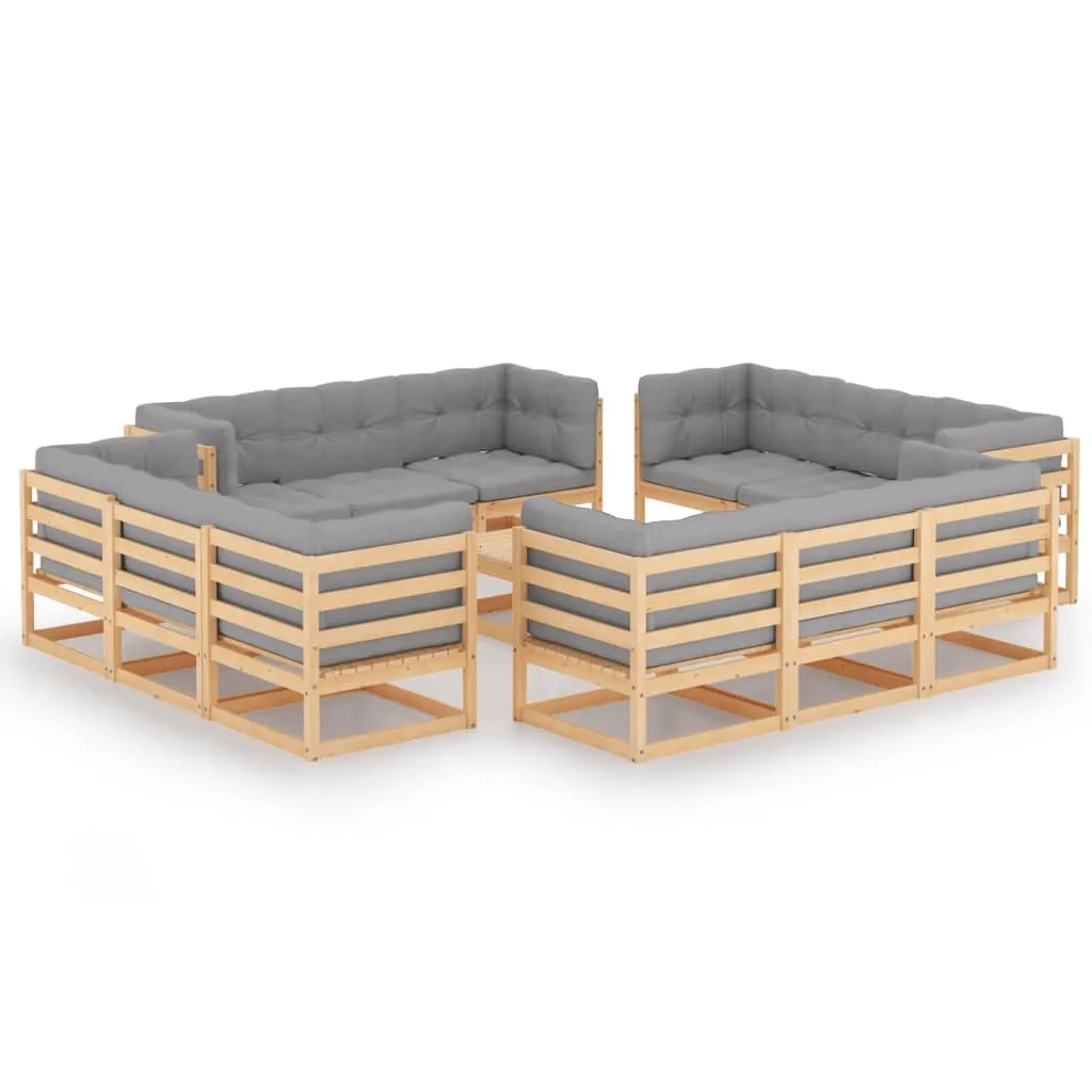 vidaXL Set Divani da Giardino 13 pz con Cuscini Legno Massello di Pino