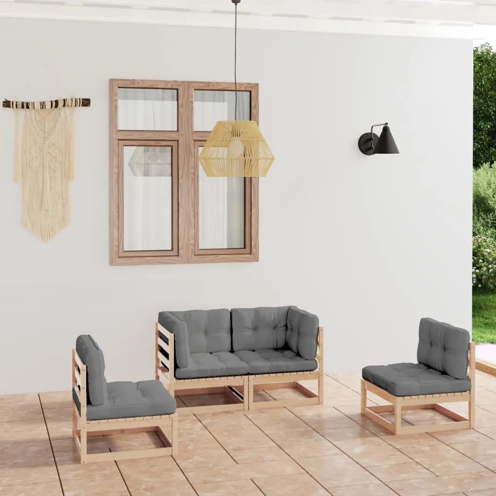 vidaXL Set Divani da Giardino 4 pz con Cuscini Legno Massello Pino