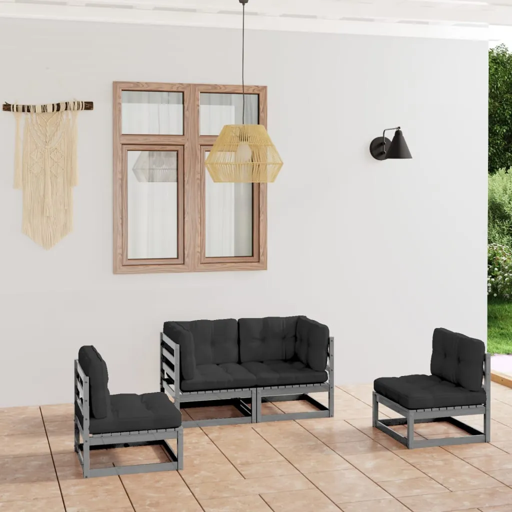 vidaXL Set Divani da Giardino 4 pz con Cuscini Legno Massello Pino