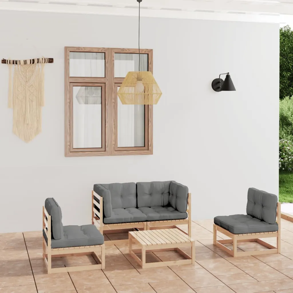 vidaXL Set Divani da Giardino 5 pz con Cuscini Legno Massello di Pino