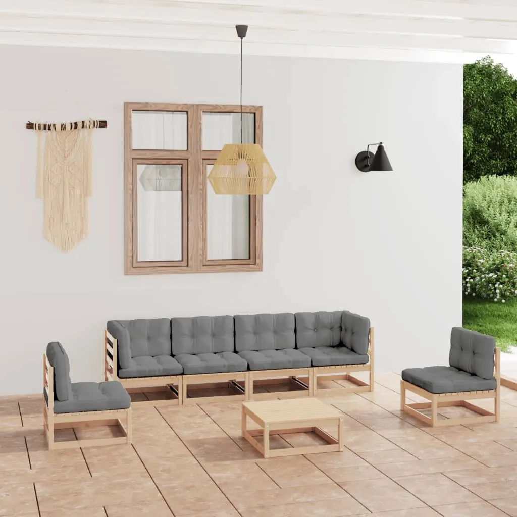 vidaXL Set Divani da Giardino 7 pz con Cuscini Legno Massello di Pino