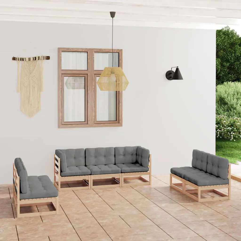 vidaXL Set Divani da Giardino 7 pz con Cuscini Legno Massello di Pino