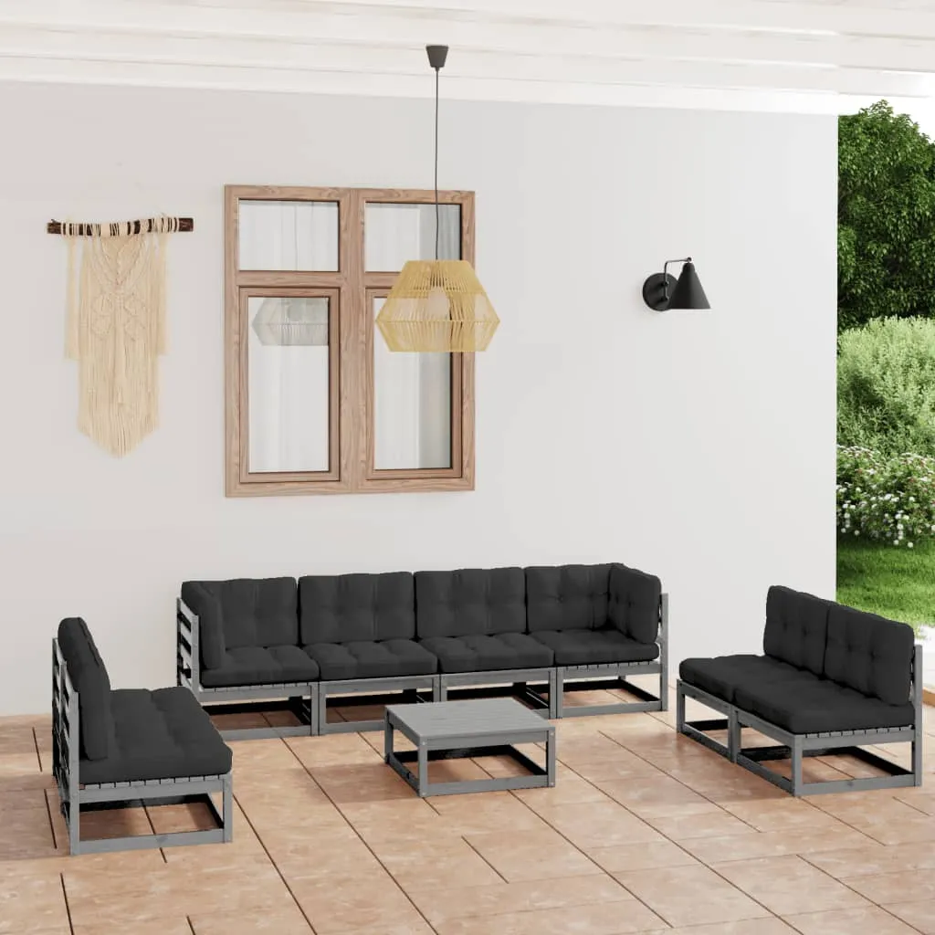 vidaXL Set Divani da Giardino 9 pz con Cuscini Legno Massello di Pino