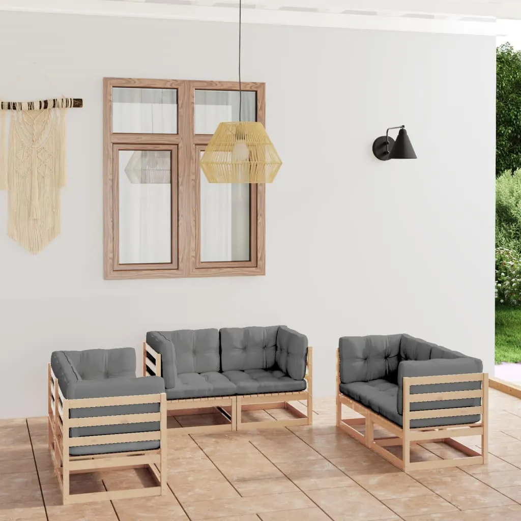 vidaXL Set Divani da Giardino 6 pz con Cuscini Legno Massello Pino