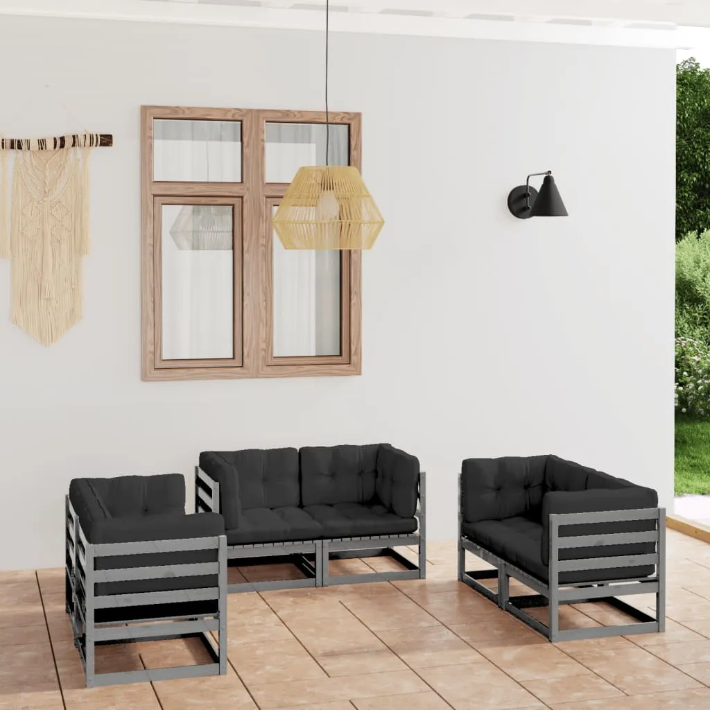 vidaXL Set Divani da Giardino 6 pz con Cuscini Legno Massello Pino