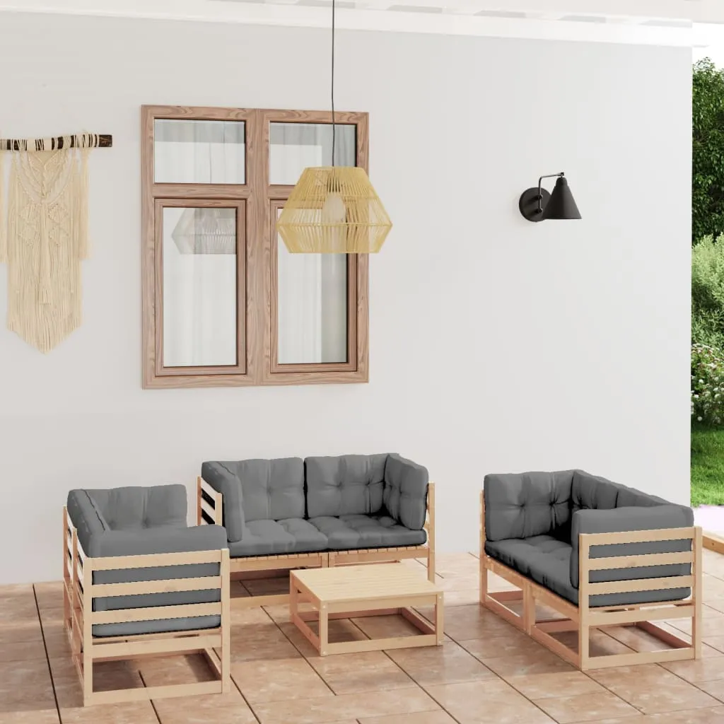 vidaXL Set Divani da Giardino 7 pz con Cuscini Legno Massello di Pino