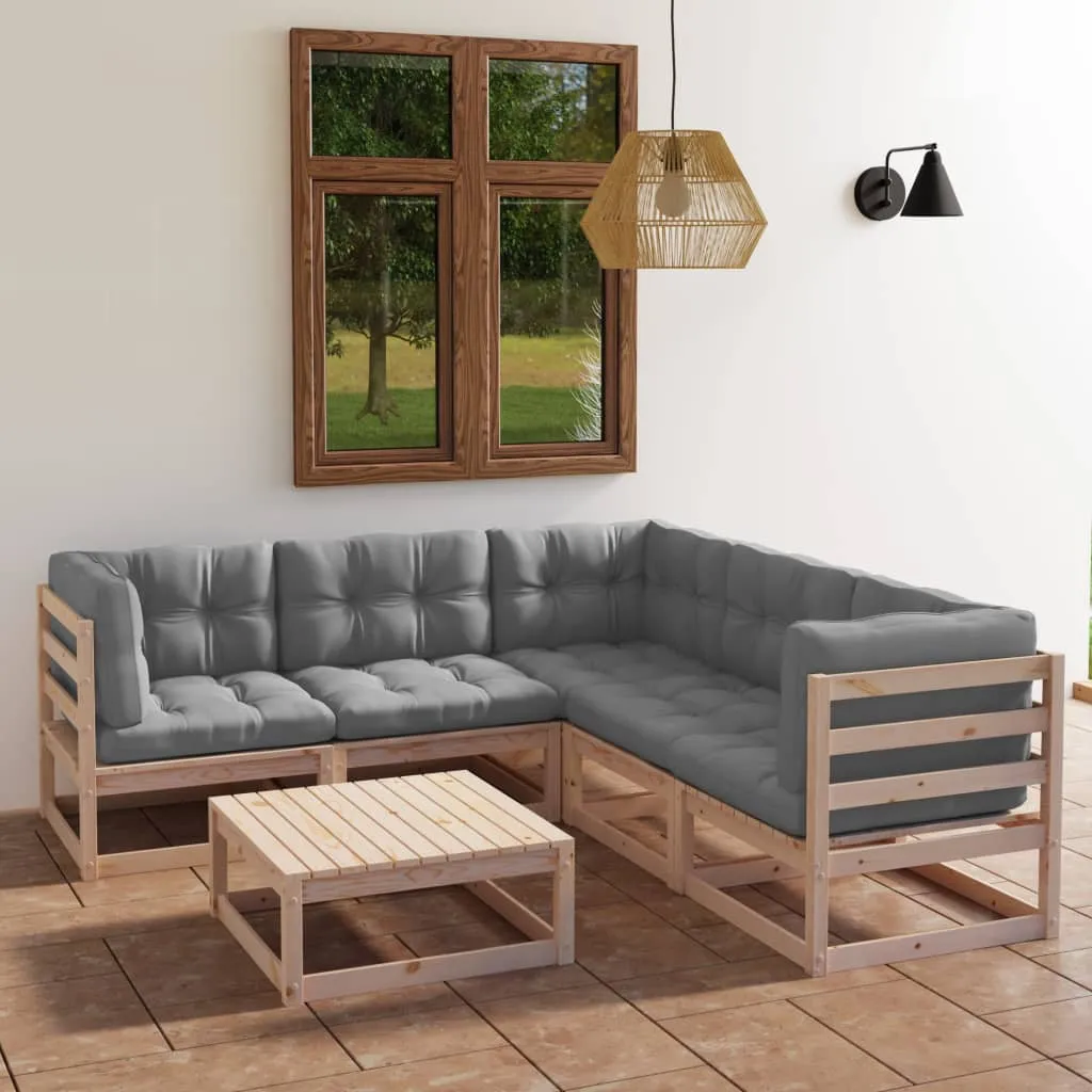 vidaXL Set Divani da Giardino 6 pz con Cuscini Legno Massello di Pino