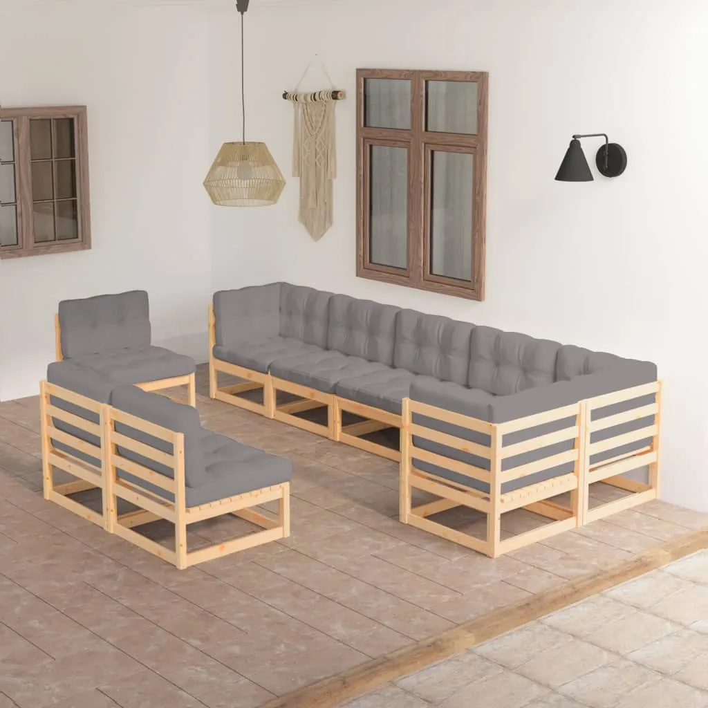 vidaXL Set Salotto Giardino 9 pz Cuscini Antracite Legno Massello Pino