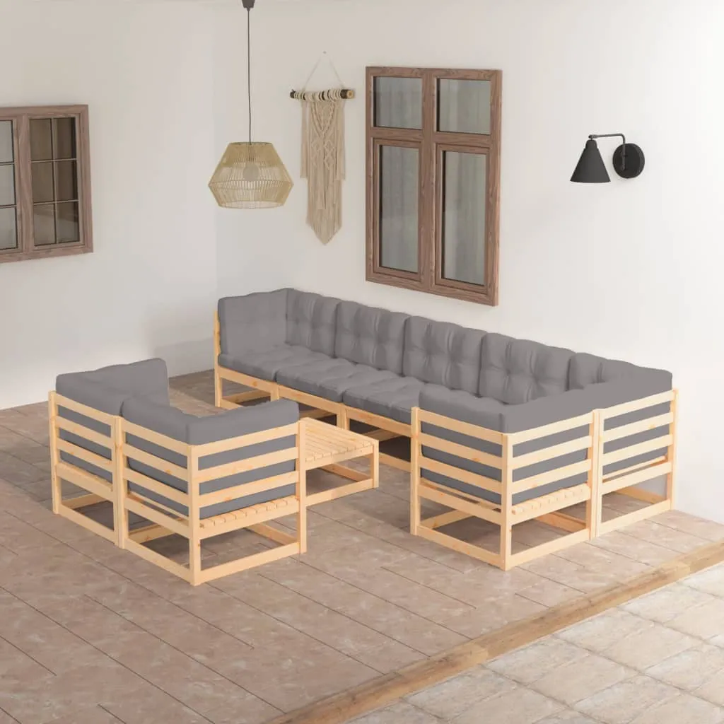 vidaXL Set Salotto Giardino 9 pz Cuscini Antracite Legno Massello Pino