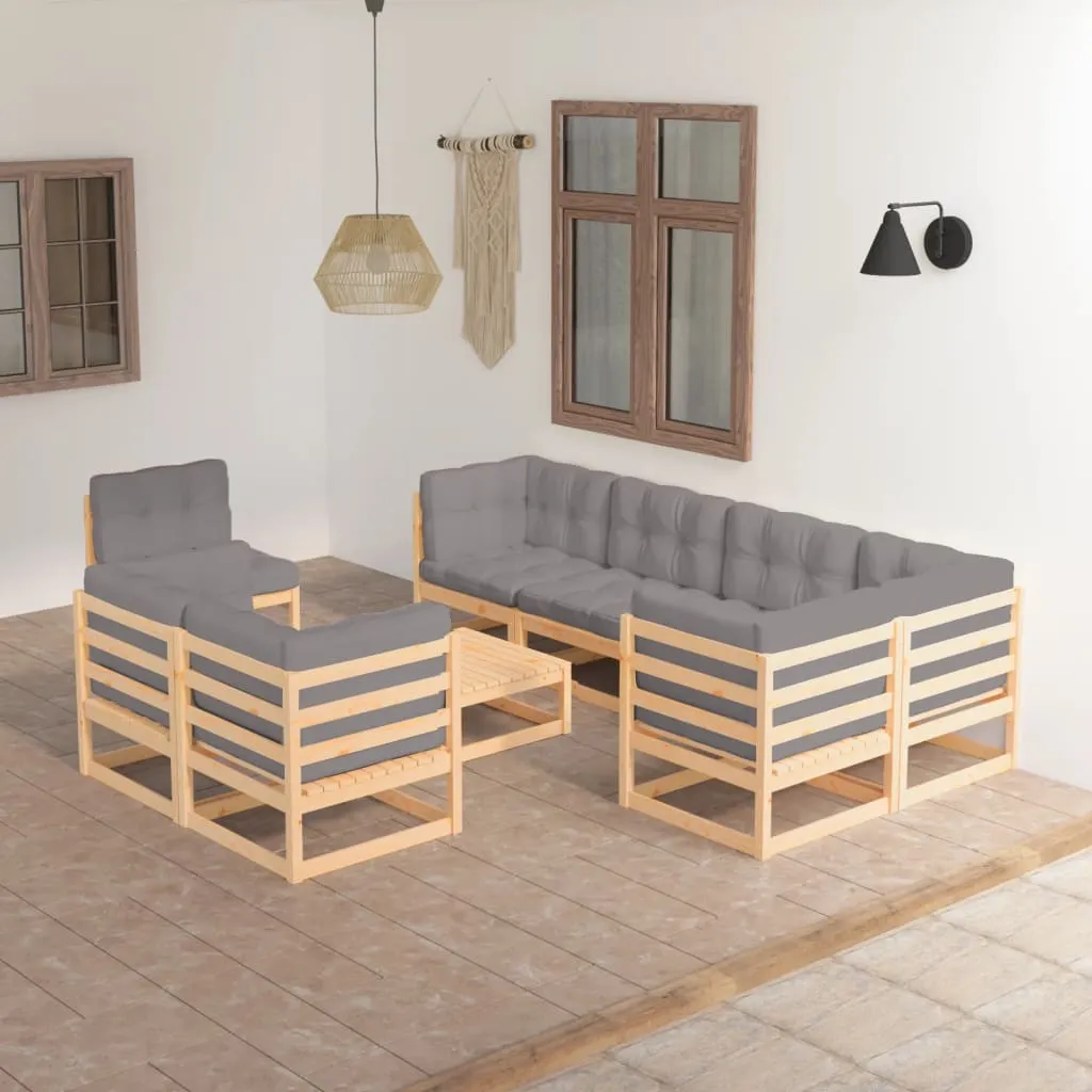 vidaXL Set Salotto Giardino 9 pz Cuscini Antracite Legno Massello Pino