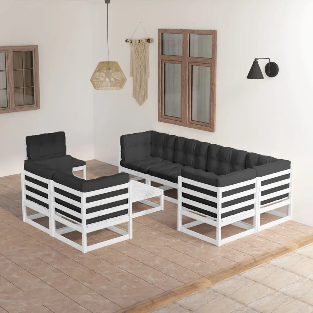 vidaXL Set Salotto Giardino 9 pz Cuscini Antracite Legno Massello Pino