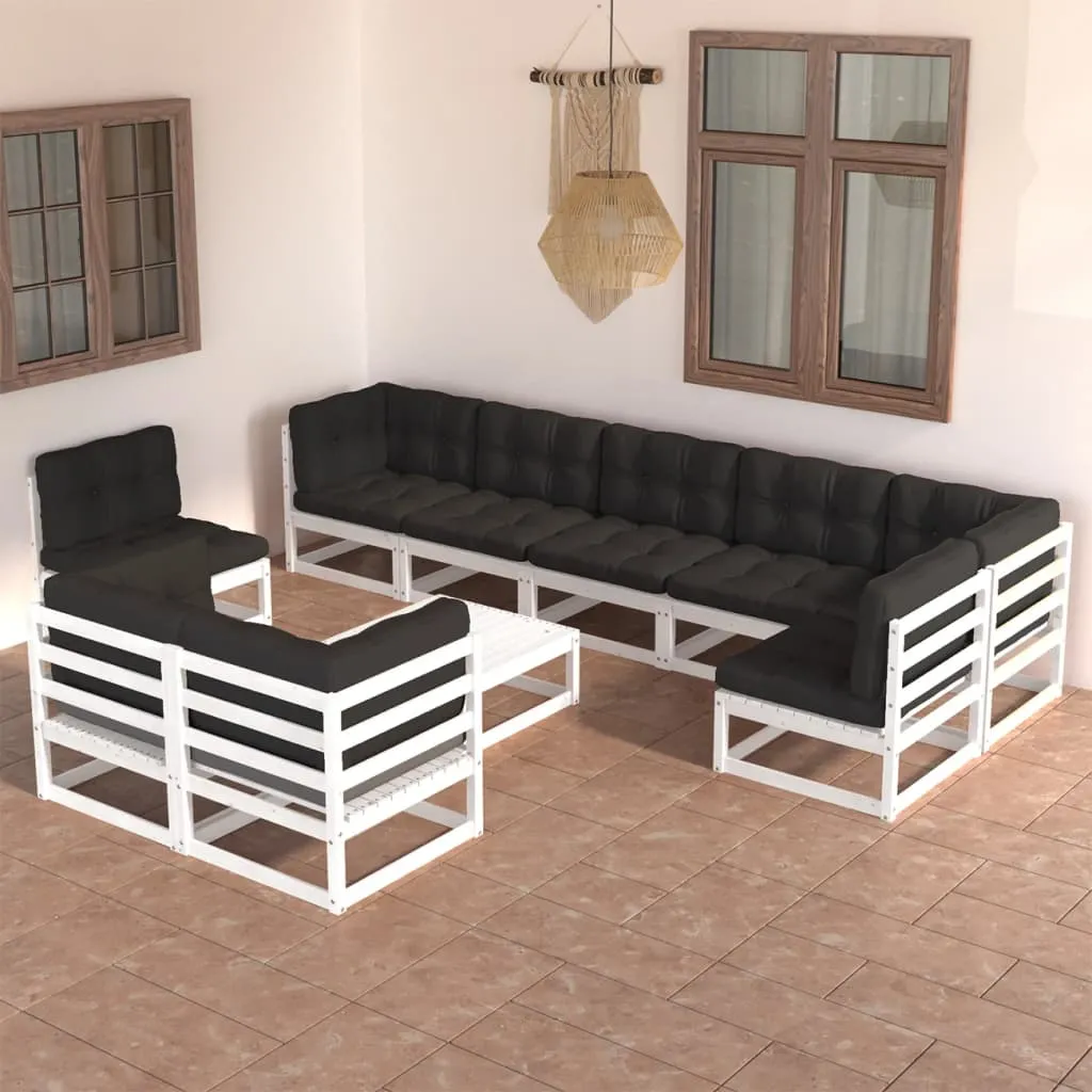 vidaXL Set Divani da Giardino 10 pz con Cuscini Legno Massello di Pino