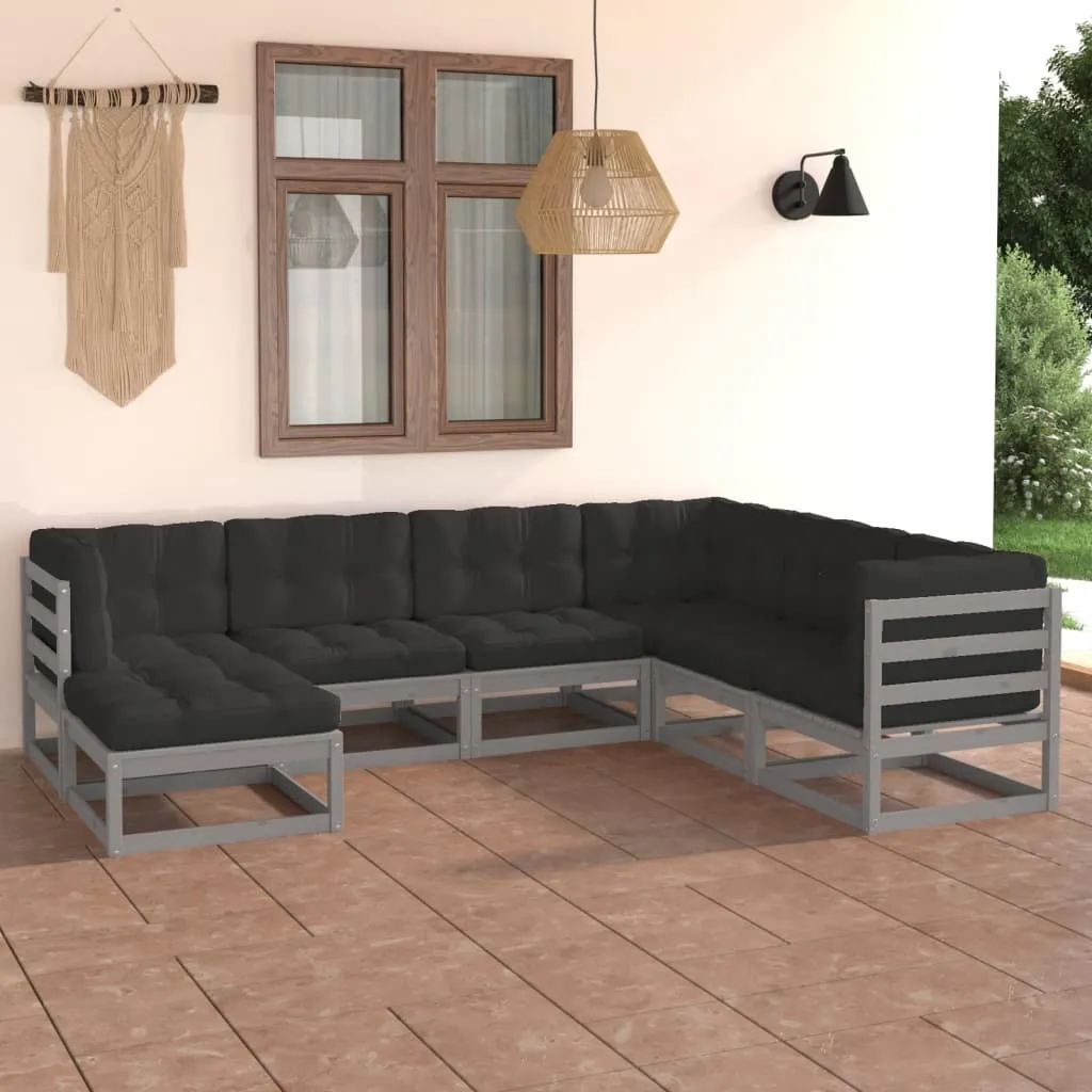 vidaXL Set Salotto Giardino 7 pz Cuscini Antracite Legno Massello Pino