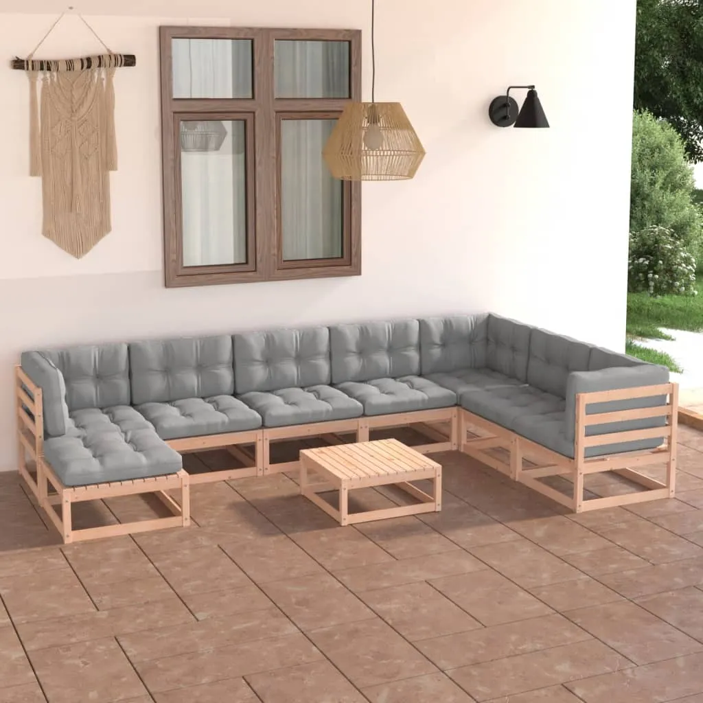 vidaXL Set Salotto Giardino 9 pz Cuscini Antracite Legno Massello Pino