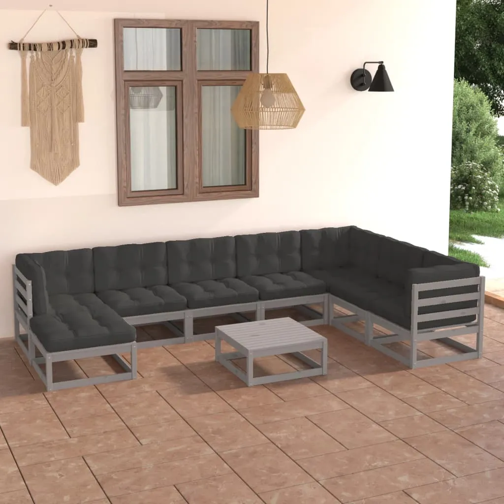 vidaXL Set Salotto Giardino 9 pz Cuscini Antracite Legno Massello Pino