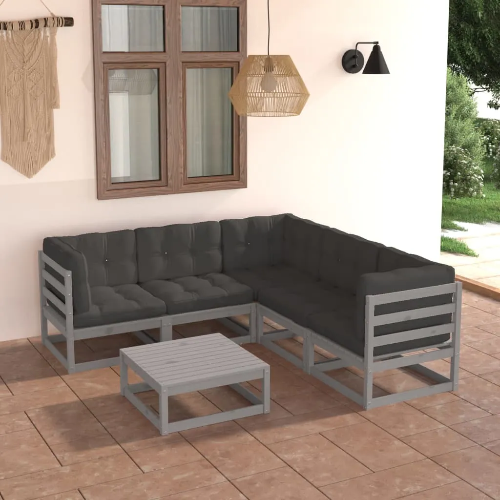 vidaXL Set Divani Giardino 6 pz con Cuscini in Legno Massello di Pino