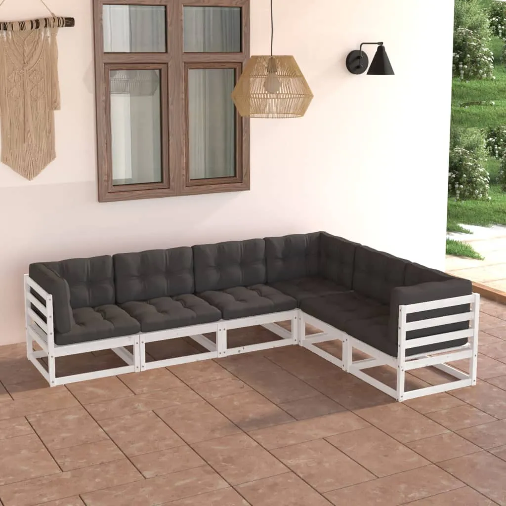 vidaXL Set Divani da Giardino 6 pz con Cuscini Legno Massello di Pino