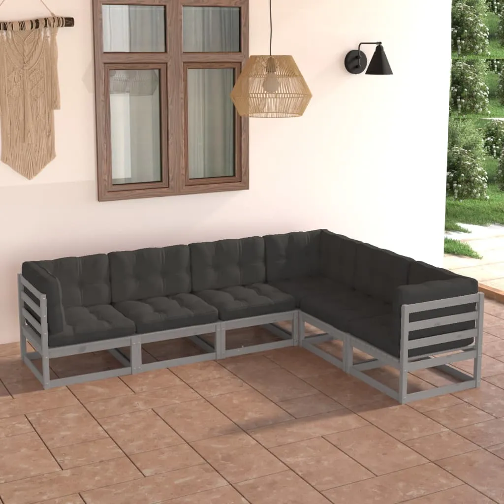 vidaXL Set Divani Giardino 6 pz con Cuscini in Legno Massello di Pino