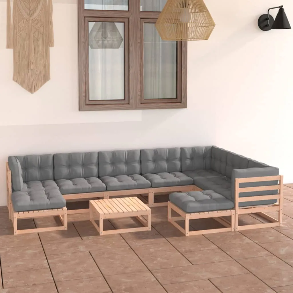 vidaXL Set Salotto Giardino 10pz Cuscini Antracite Legno Massello Pino