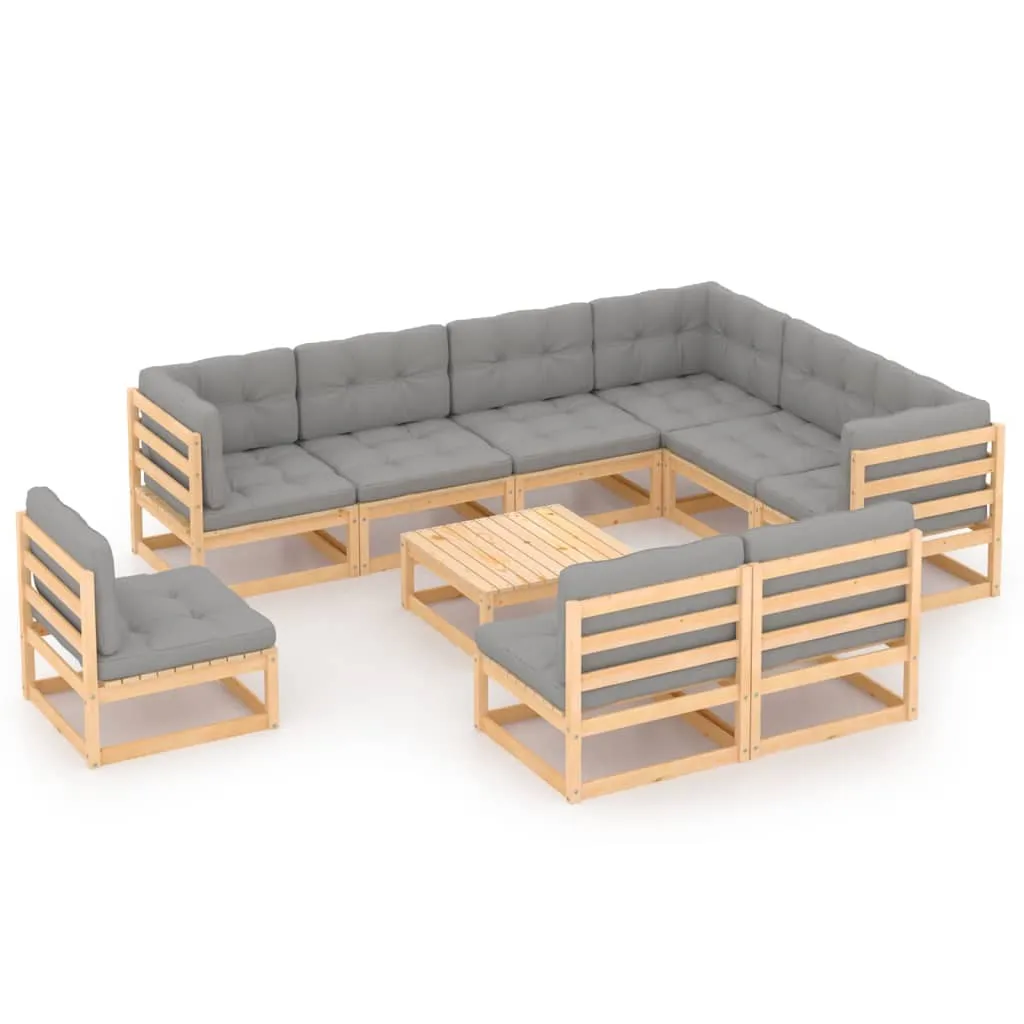 vidaXL Set Salotto Giardino 10pz Cuscini Antracite Legno Massello Pino