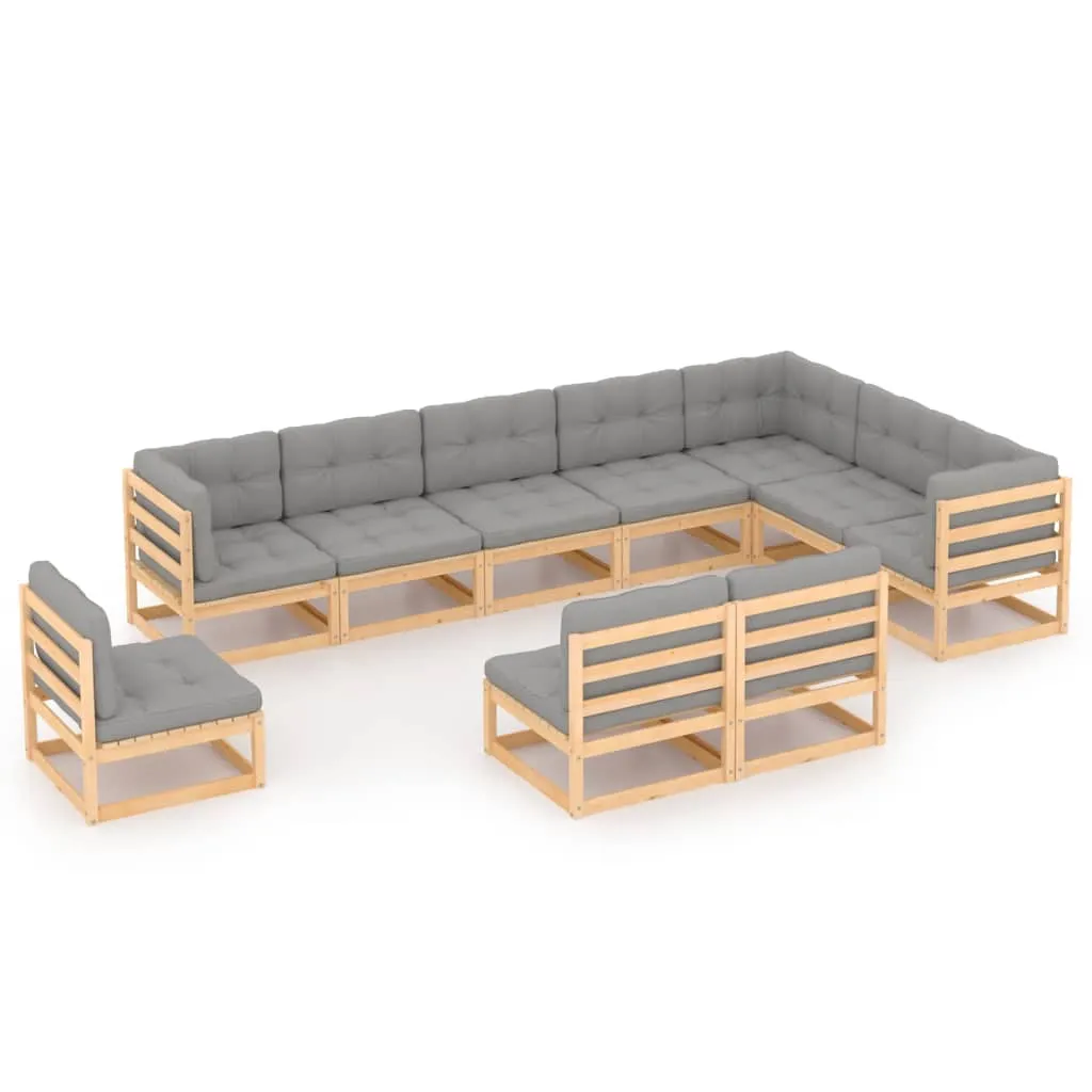 vidaXL Set Salotto Giardino 10pz Cuscini Antracite Legno Massello Pino