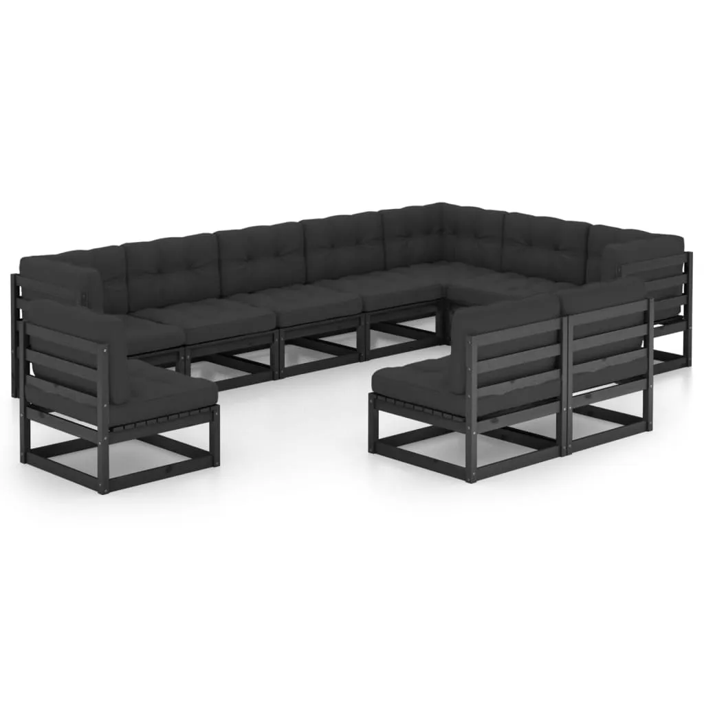 vidaXL Set Divani da Giardino 10 pz con Cuscini Massello di Pino Nero