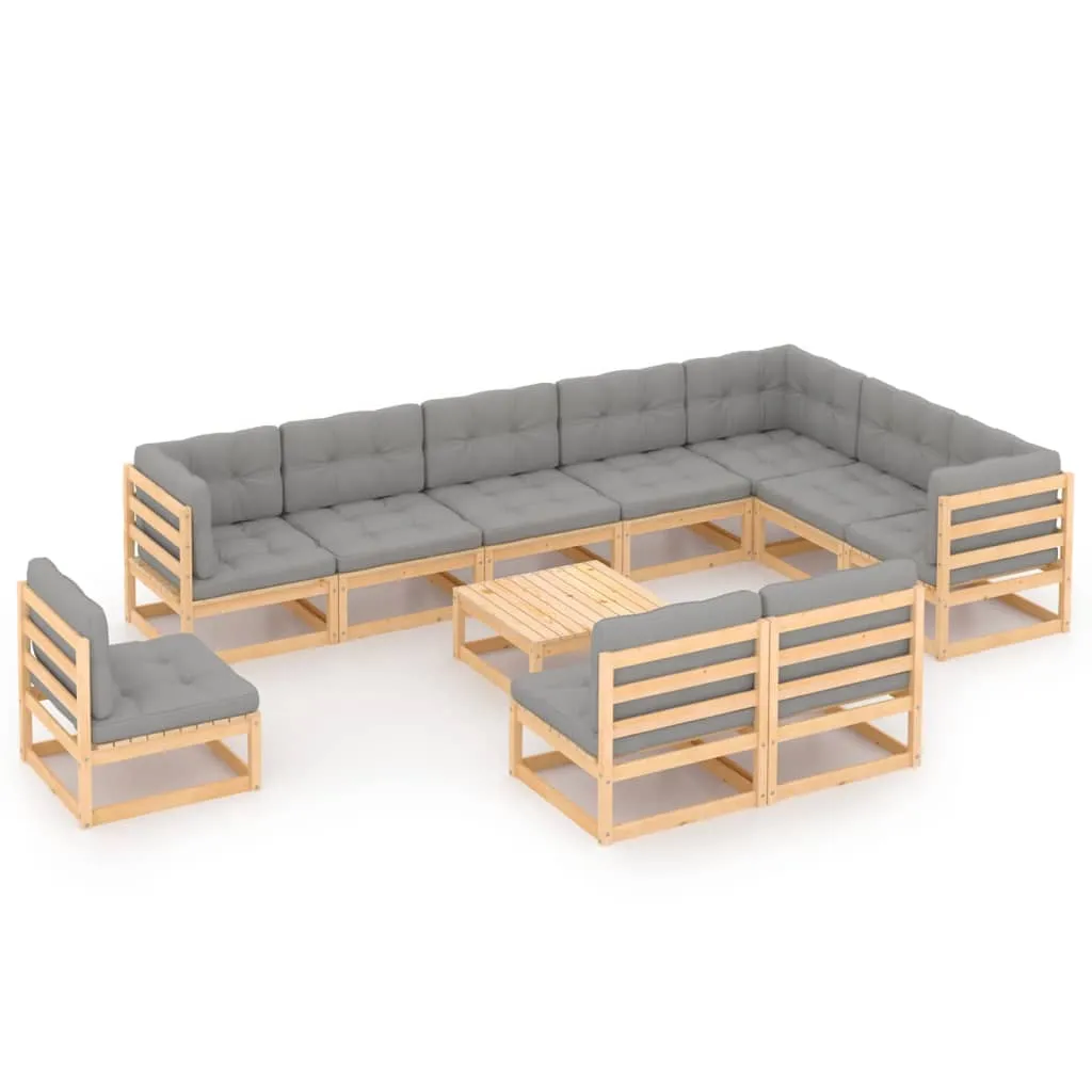 vidaXL Set Divani Giardino 11 pz con Cuscini in Legno Massello di Pino