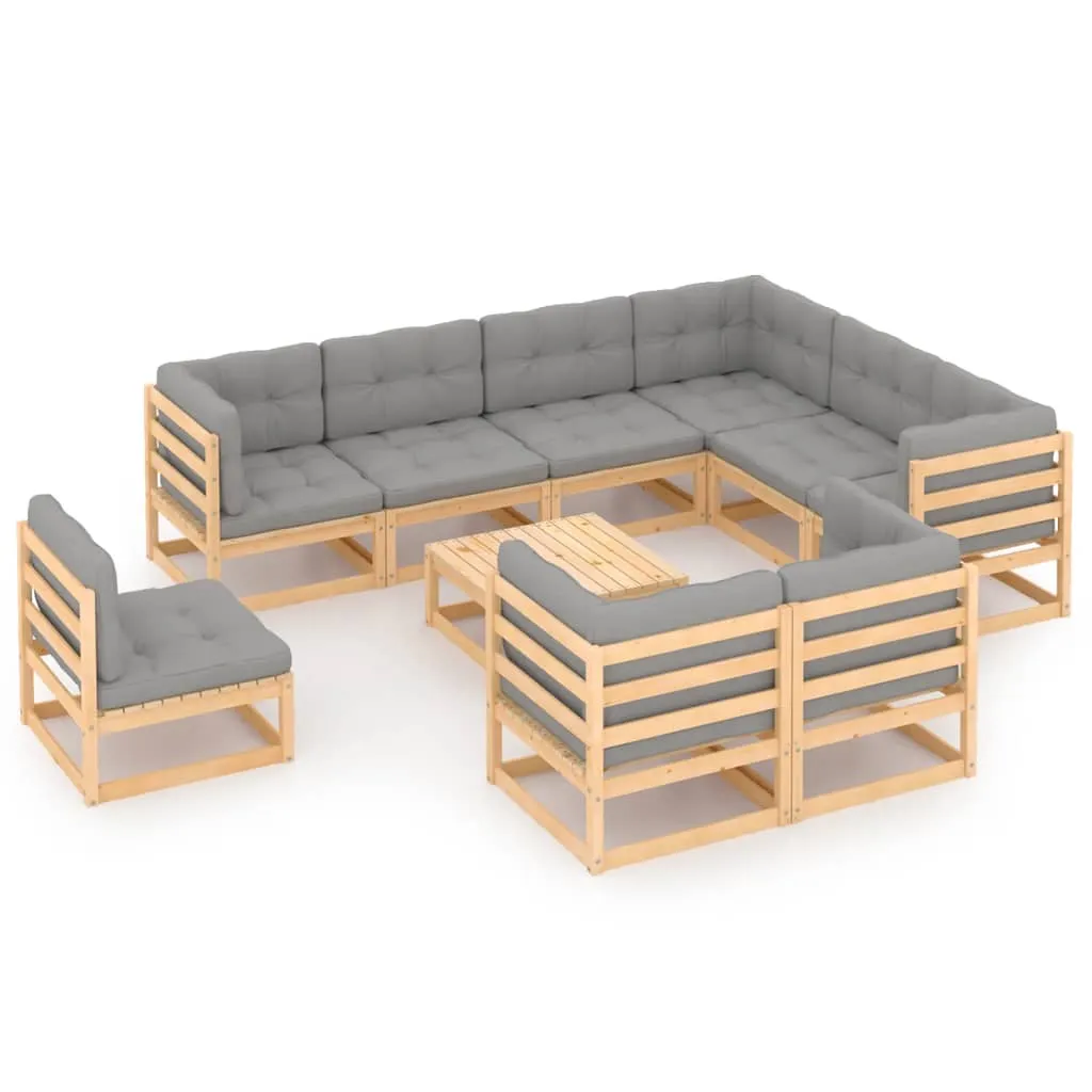 vidaXL Set Salotto Giardino 10pz Cuscini Antracite Legno Massello Pino