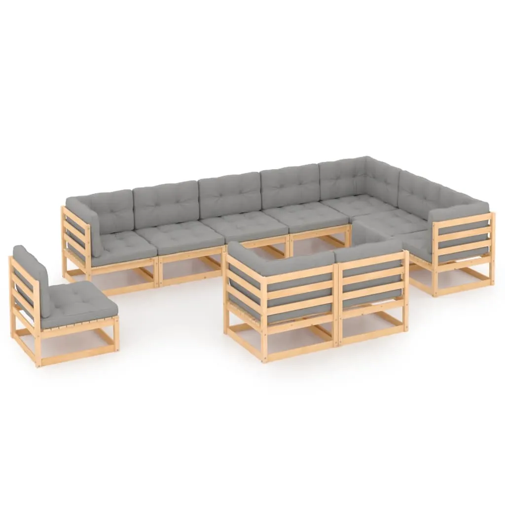 vidaXL Set Salotto Giardino 10pz Cuscini Antracite Legno Massello Pino