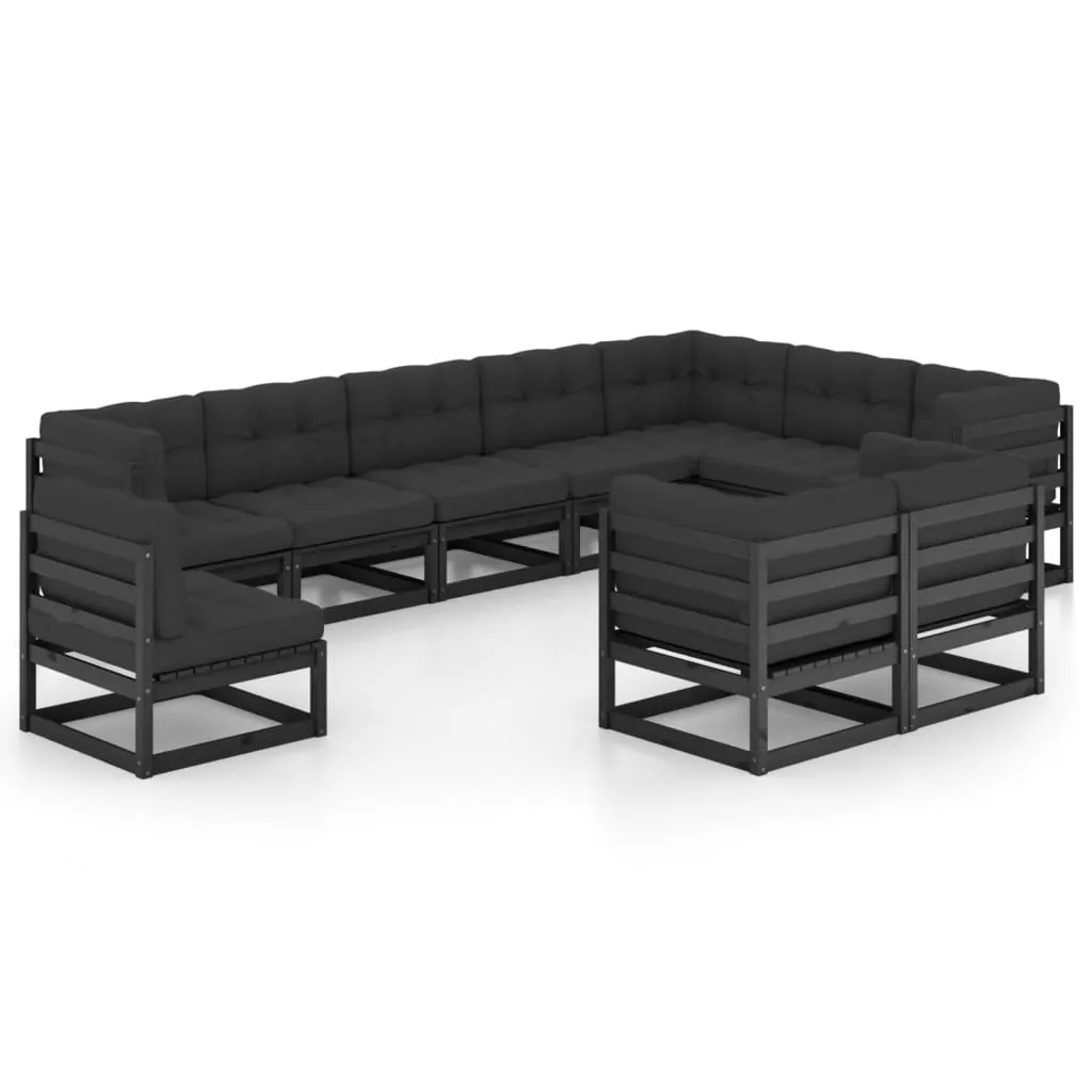 vidaXL Set Divani da Giardino 10 pz con Cuscini Massello di Pino Nero