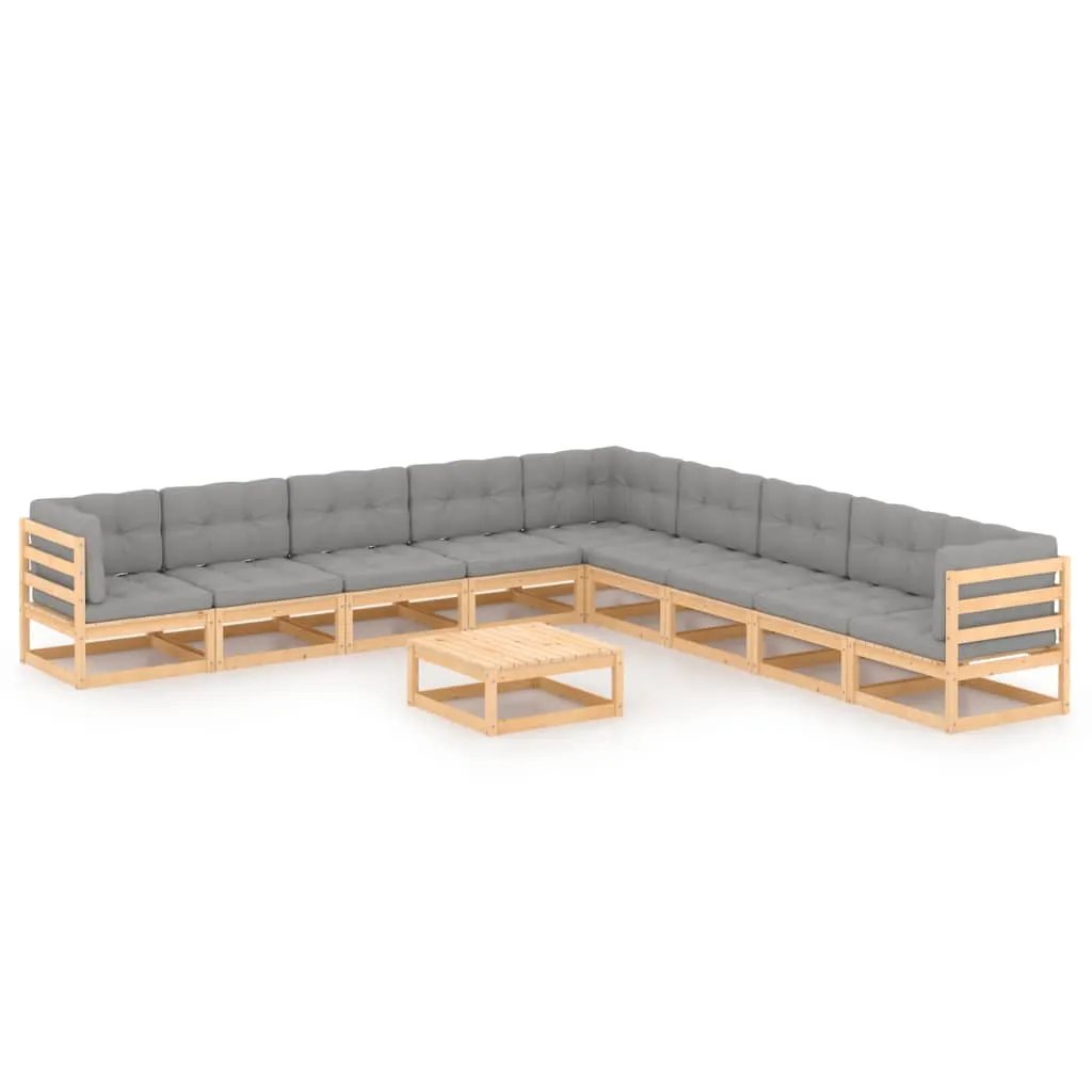 vidaXL Set Salotto Giardino 10pz Cuscini Antracite Legno Massello Pino