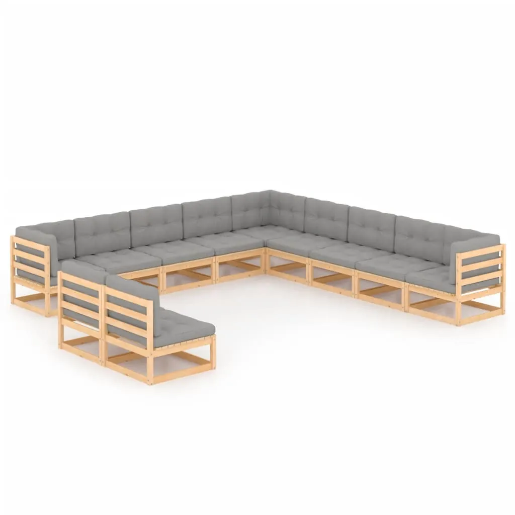 vidaXL Set Divani Giardino 11 pz con Cuscini in Legno Massello di Pino