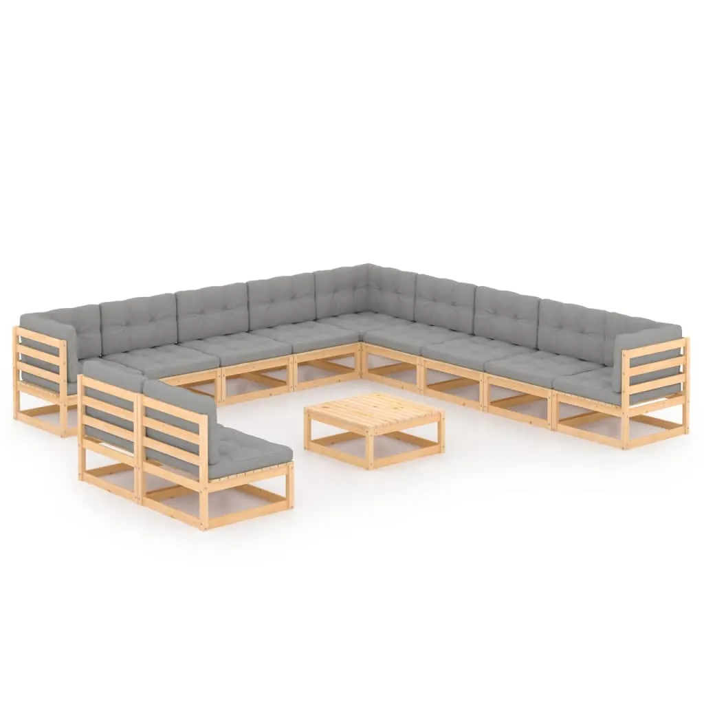 vidaXL Set Divani Giardino 12 pz con Cuscini in Legno Massello di Pino