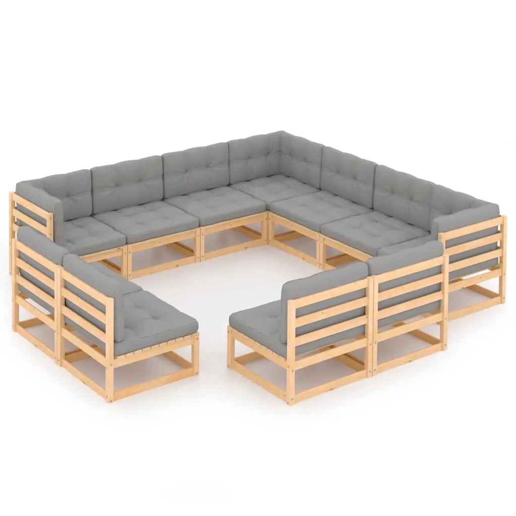 vidaXL Set Divani Giardino 11 pz con Cuscini in Legno Massello di Pino