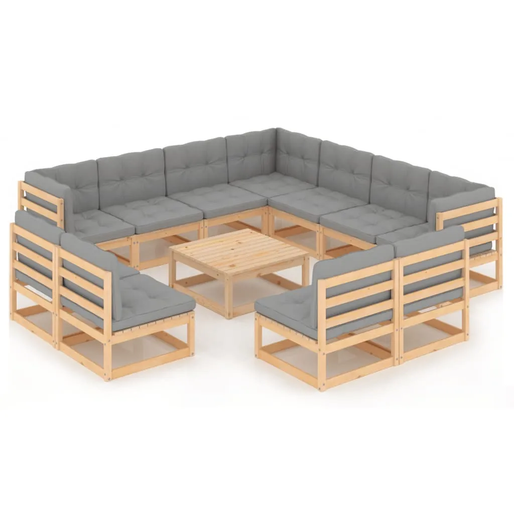 vidaXL Set Divani Giardino 12 pz con Cuscini in Legno Massello di Pino