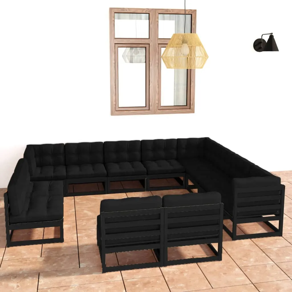 vidaXL Set Divani da Giardino 12 pz con Cuscini Massello di Pino Nero