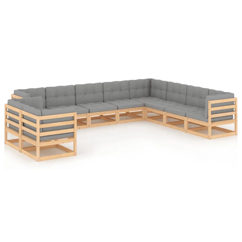 vidaXL Set Salotto Giardino 10pz Cuscini Antracite Legno Massello Pino