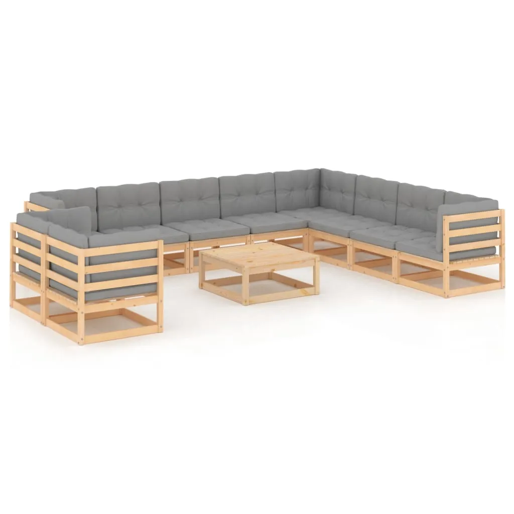 vidaXL Set Divani Giardino 11 pz con Cuscini in Legno Massello di Pino