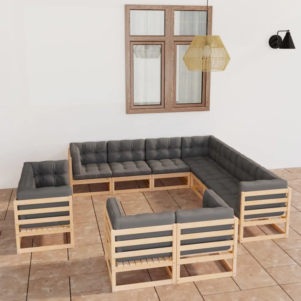 vidaXL Set Divani Giardino 11 pz con Cuscini in Legno Massello di Pino