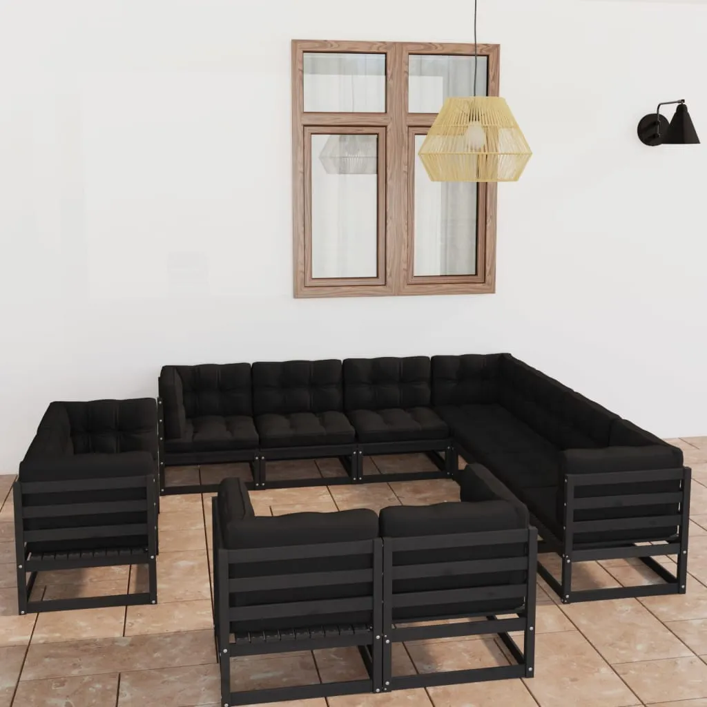 vidaXL Set Divani da Giardino 11 pz con Cuscini Massello di Pino Nero