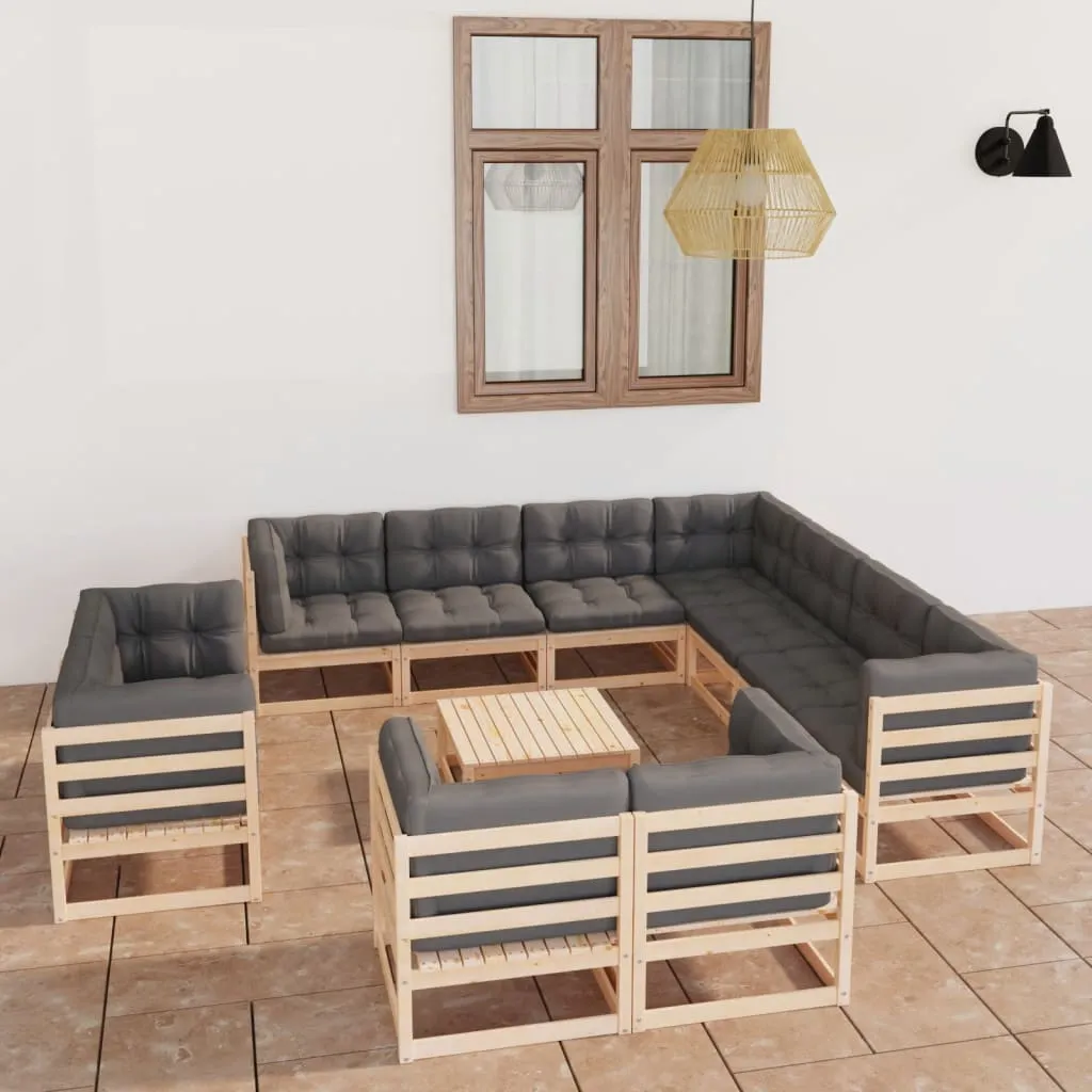 vidaXL Set Divani da Giardino 12 pz con Cuscini Legno Massello di Pino