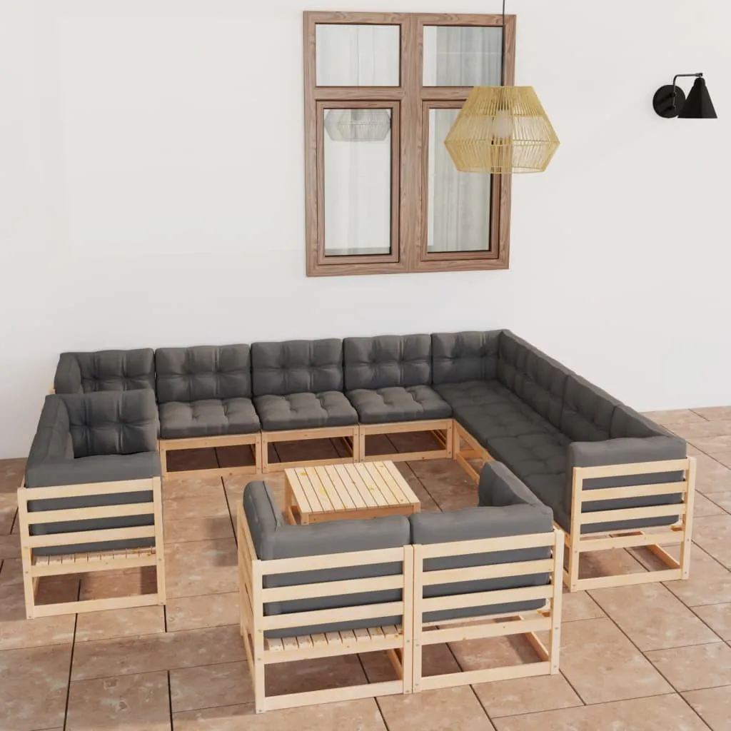 vidaXL Set Divani Giardino 13 pz con Cuscini in Legno Massello di Pino